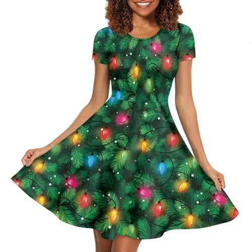 Image of Irisjudy T Shirt Dress for Women Short Sleeve Girls Short Sleeve Dress Plus Size, O Neck Knee Length Midi Dress for Ladies