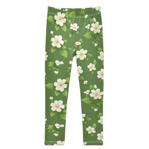 White Daisy Spring Flowers Girls Leggings Kids Yoga Pants Dance Active Tights 4T