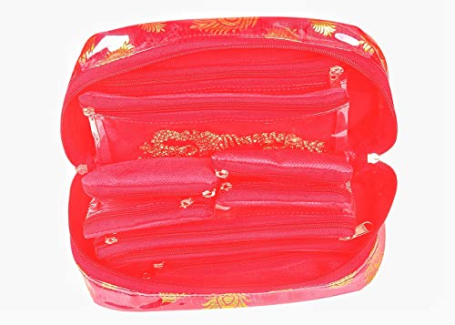 Image of Makeup Pouches Necklace Earrings Cosmetic Vanity Storage Box Jewellery Organizer Toiletry Organizer Pouch For Women Set of 10 Colour- Red