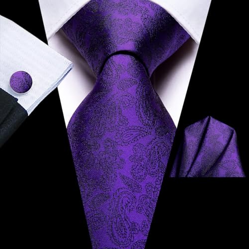 Image of Dubulle Mens Paisley Floral Silk Tie for Men Striped Necktie and Pocket Square Cufflinks Set Wedding Business