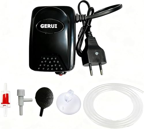 Aquarium Luftpumpe,1.5W Einloch Sauerstoffpumpe mit Rückschlagventil, mit Luftröhre, Gasstein, Regelventil, Rückschlagventil und Saugplatte für Kleinaquarien Luftpumpe für Aquarien