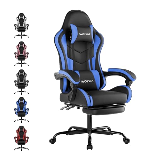 WOTSTA Gaming Chair Computerstuhl Ergonomischer Gaming Stuhl mit Fußstütze Bürostuhl Ergonomischer Computerstuhl mit Lendenwirbelstütze (BLKBL)
