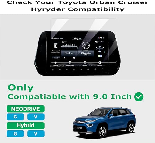 Image of OHAYO 9H Hard Screen Protector for Toyota Urban Cruiser Hyryder 9 Inch Infotainment Display | Compatible with G & V Variants | Scratch Resistant, Military Strength, Anti Fingerprint, Water Repellent | Navigation & Music System Protection Film