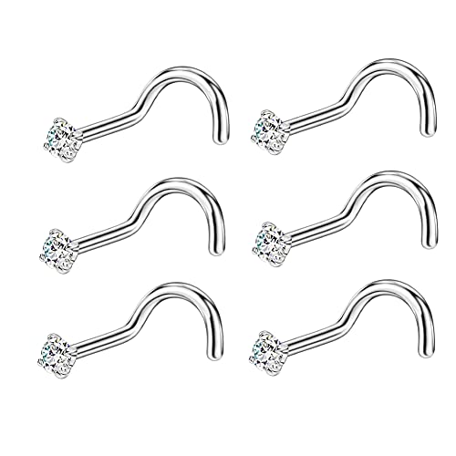 Fansing Nose Rings Surgical Steel Nose Studs Screw Shaped Nose Rings For Women Men Corkscrew Nostril Piercing Studs With Cubic Zirconia End Silver 2Mm 18 Gauge cover