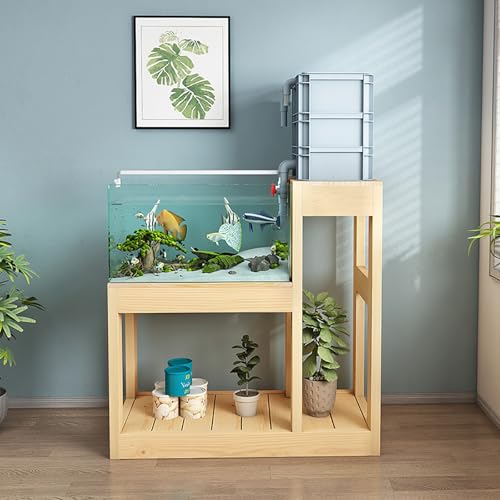 Support d'aquarium en bois massif robuste double couche pour aquariums et terrariums Assemblage facile Décoration d'intérieur