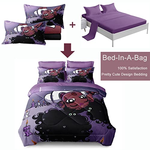 Sirdo Purple Twin Comforter Set With Sheets Black Girl Magic Comforter For Kids Teens Cute Princess Bedding Sets Girls Bedroom Set Bed In A Bag #TOP3