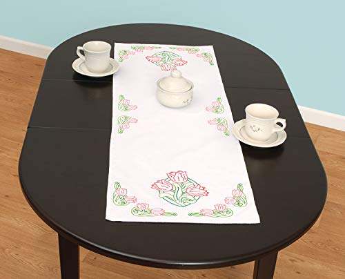 JACK DEMPSEY NEEDLE ART Table Runner Scarf Tulips, White, One Size - Image 2