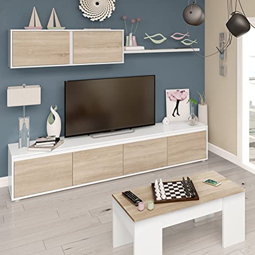 Habitdesign-Mueble-de-Salon-Moderno-Modulos-de-Comedor-Modelo-Alida-Acabado-en-Blanco-Artik-y-Roble-Canadian-Medidas-200-cm-Ancho-x-43-cm-Alto-41-cm-Fondo