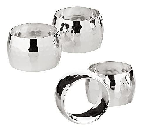 EDZARD set de 4 ronds de serviette Flux, martelé, argenté, diamètre 4 cm