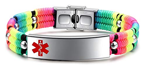 JF.JEWELRY Custom Medical Alert ID Bracelet for Women, Braided Medical Alert Bracelets for Kids, Stainless Steel Medical Bracelets for Men,Free Engraved 5.5-7.5 Inch