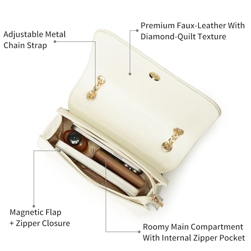 Image of Fastrack QuiltGrid Shoulder Bag | Faux-Leather Women's Handbag | Diamond Quilted Design | Adjustable Chain Strap | Zipper & Magnetic Closure | Gold-Finish Hardware