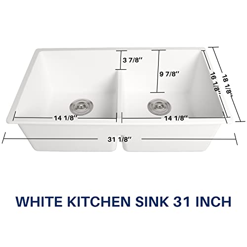Enbol Quartz Sink White Undermount Kitchen Sink Double Bowl Granite Composite Kitchen Sink 3118-W #TOP5