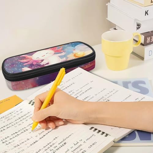 Image of Galaxy Axolotl Pen Case for Kids Big Capacity Pencil Case with Mesh Pocket Lightweight Pencil Box with Zipper Back to School