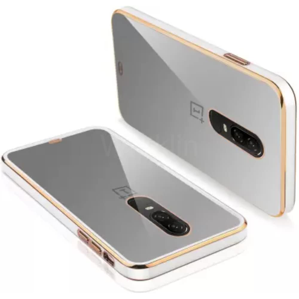 Wraklin Hybrid Silicone Chrome Case for OnePlus 6, with Solid Golden Edges, Compatible for OnePlus 6 (White)