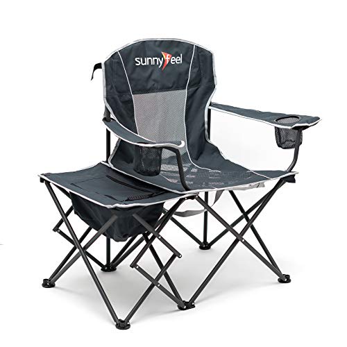 Sunnyfeel Folding Camping Chair with Cooler Table Side Bag，Portable Folding Chair for Adults Heavy Duty with Armrest & Cup Holder Outdoor Camp Chairs for Beach Fishing Lawn Festival Picnic (Grey)
