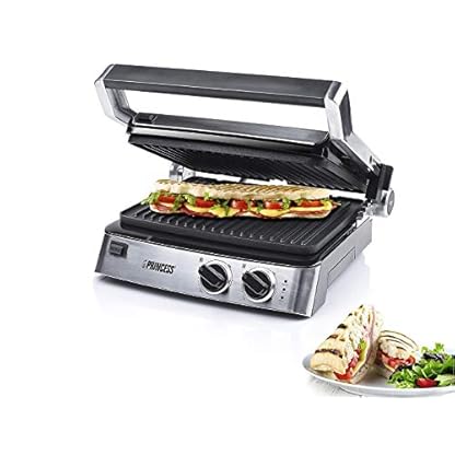 Multi Kontaktgrill 180°, mit Edelstahl Grillzange & abnehmbaren Platten, 2 Thermostate 2000Watt 29x23cm – Bild 7