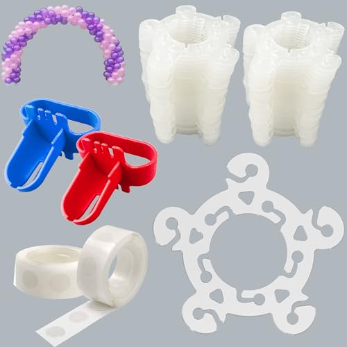 BJOCA 120 Balloon Clips 2 Binding Tools 100 Dot Adhesives and a Balloon Chain with Connectors Arch Tool for Weddings Parties and Other Occasions