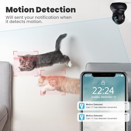 litokam Little elf Überwachungskamera, 2K Babyphone mit Kamera mit Bewegungserkennung, WLAN Kamera Überwachung Innen mit Nachtsicht, 360° Hundekamera mit APP 2-Wege-Audio, für SD &Cloud-Speicher