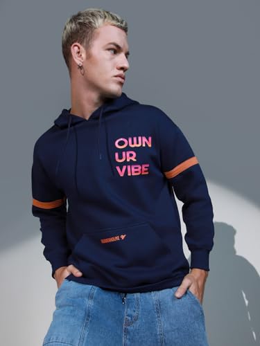 Image of Hubberholme Men Navy Blue Cotton Long Sleeves Regular Hood Sweatshirts HHMSSW23001