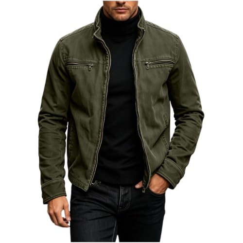 Workwear Jacket for Men Stand Collar Full Zip Zipper Top with Pocket - image 2