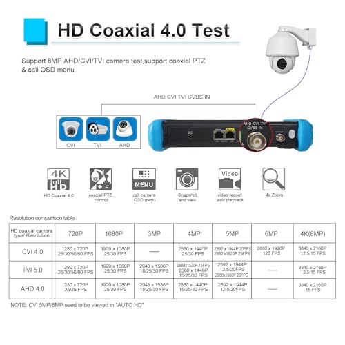 Image of EVERSECU 7 Inch Touch Screen CCTV Tester Supports Up to 8K IP Camera & 8.0 Megapixel HD & CVBS Analog Camera, TDR Cable Test, Built in Wi-Fi, Video Level Meter, POE /DC Power Output