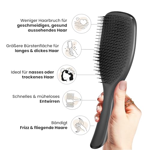 Tangle Teezer Große Ultimate Detangler Haarbürste – Nasses & Trockenes Haar – Entwirrungsbürste für Dickes, Lockiges & Langes Haar – Zweistufige Borsten Reduzieren Haarbruch & Knoten – Schwarz
