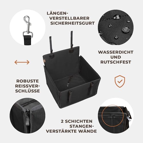 WUGLO Extra Stabiler Hunde Autositz mit Sicherheitsgurt – Wasserdichter und Robuster Autositz Hund für den Rücksitz mit 4 Befestigungsgurten, geeignet für mittelgroße Hunde bis 18 kg