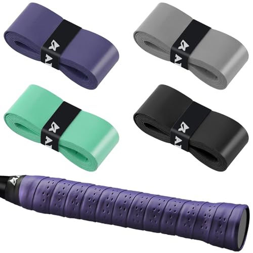 poeland Confezione da 4 overgrip per racchette, antiscivolo, antiscivolo, assorbenti per tennis, badminton, pickball (viola, grigio, nero, turchese)