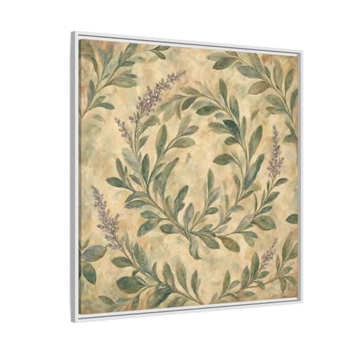 Toile sauge vintage 90x90 cm habille grand mur vide au-dessus canapé
