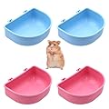 HIXNUG 4 Pieces Hamster Semicircle Feeder Two Color Hanging Food Water Container Portable Feeding Cage Cups Plastic Food Bowl with Hook for Hamsters Rabbit Birds Pet