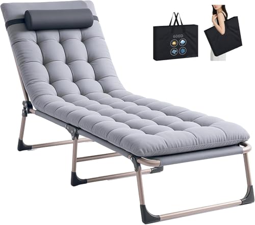 KernGut Folding Lounger Sonnenliege Klappbett Gästebett Klappbar Liegestuhl 4 Positionen Verstellbares Tragbares Multifunktions-Campingbett Mit Matratze Seitentasche (Grau 1 Stück)