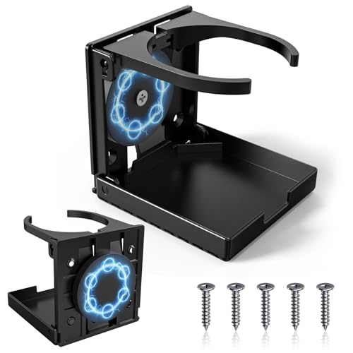 Upgraded Version 1 Pack Folding Cup Holder with Screws and Magnet Adjustable Drink Holder for Car/Truck/RV/Boat Fits Most Mugs & Water Bottles Dual Mounting Options