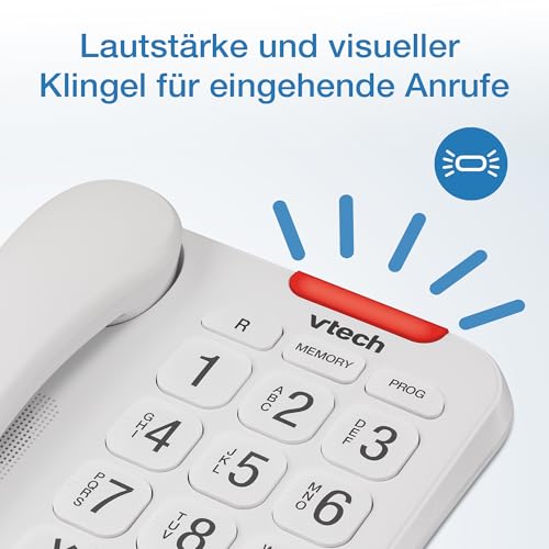 VTech CL1100 Schnurgebundenes Telefon Festnetztelefon mit sprechenden Ziffern und großer Taste, optischer Klingelanzeige, Kurzwahl, Lautsprecher