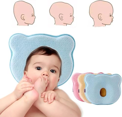 Baby Head Shaping Pillow, Bear Design with Cute Patterns, Memory Foam Support for Newborns and Infants