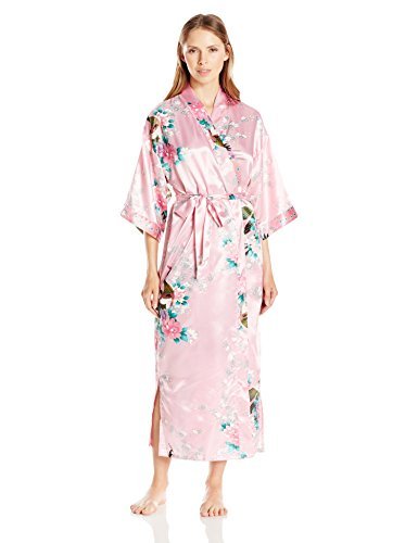 Bottoms Out Women's Printed Satin Long Kimono Robe