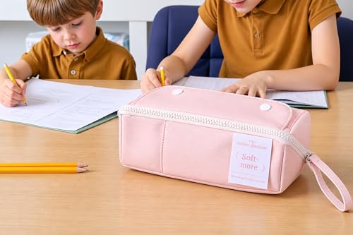 Image of WORSHIPER Multi-Functional Soft Pencil Case for Girls | Large Capacity Zipper Pouch with Multiple Compartments | Aesthetic Stationery Organizer for School, College & Office (Pink Pouch)