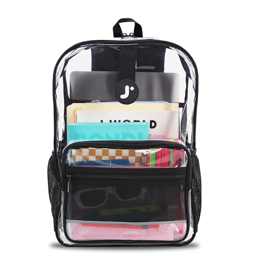 J World New York Heavy-Duty Clear Backpack. Large Transparent See Through TPU Laptop Bookbag, One Size