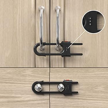 AMAZON - Child Proof Sliding Cabinet Door Code Locks Baby Safety Cupboard Locks Adjustable U Shaped Cabinet Latches for Knob Handle Drawers Closet (4PCS, Black)