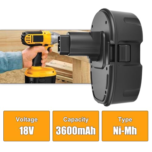 2 Pack 3.6Ah Ni-Mh DC9098 DC9098 DC9096 18 Volt Replacement Battery Compatible with Dewalt 18V Battery DW9096 DW9098 DW9099 DE9095 DE9098 DE9091(Black) - Thumbnail 2