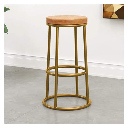 Tabouret de bar industriel en bois massif de qualité supérieure avec piétement doré
