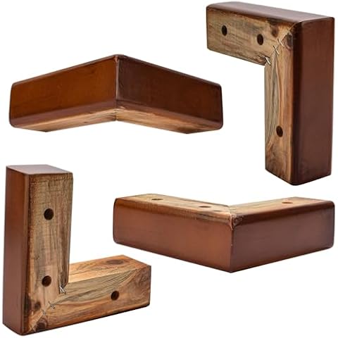 TCHOSUZ 2 inch / 5cm Wooden Bed Riser, Pack of 4 Walnut L Shaped Sofa Legs Solid Wood Furniture Legs for Home DIY Projects Couch Sofa Ottoman Bench Cabinet Nightstand TV Stand Black Cover