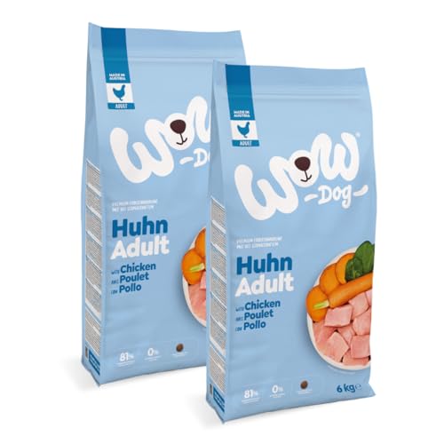 WOW Dog Hunde Trockenfutter Huhn | für ausgewachsene Hunde, 32% Fleischanteil, getreidefrei | 6 kg / 2er Pack