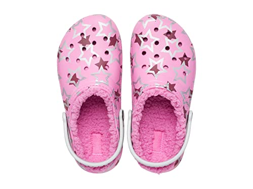 Image of Crocs Unisex-Child Classic Graphic Lined Clogs | Fuzzy Slippers, Taffy Pink /Multi, 6, Big Kid