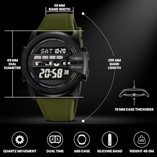 Image of V2A DIGITRON-TERRAX 2942 Digital Watch for Men | Industrial Shield Design with Oversized Digital Display | Urban Sports Everyday Watch with Countdown Timer, Alarm & 50M Water Resistance