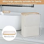 150L Laundry Basket with Lid, Large Laundry Hamper with Bamboo Handle, Collapsible Dirty Clothes Hamper Organizer with Removable Inner Bag for Clothes Toys Towels - Beige - Image 2