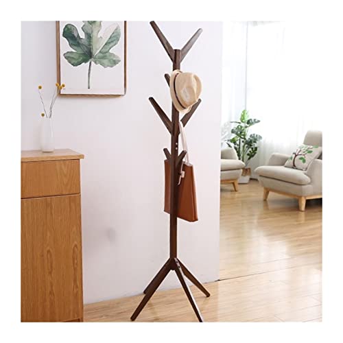 Elegante perchero de madera con base triangular, montaje simple, colgador multifuncional y estante de almacenamiento para dormitorio y entrada de casa (café)