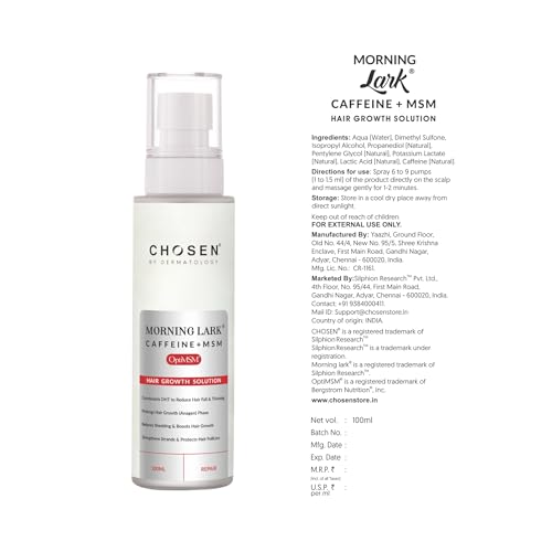 Image of CHOSEN Morning Lark Caffeine + OptiMSM Hair Growth Serum | Boosts Hair Growth, Thickens Strands, Safe & Natural | 100ML