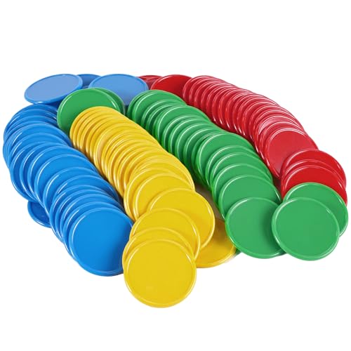 sharkplay 100PCS 1.45 Inch Plastic Learning Counters with Storage Box for Poker Chips Bingo(4 Colors-Red Yellow Blue Green)