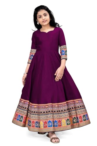 Image of Cotton Silk Long Anarkali Kurta for Girls