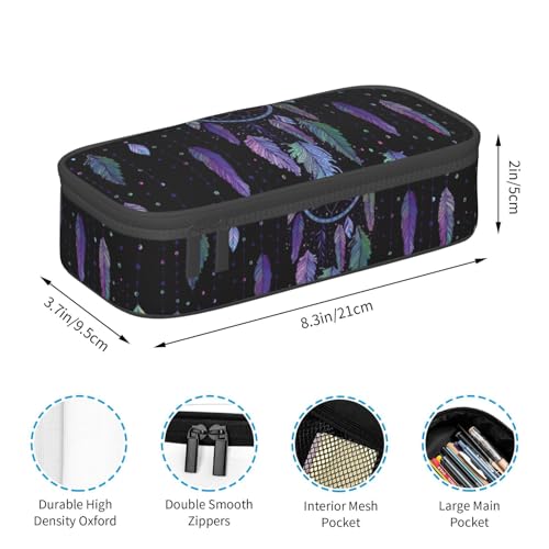 Image of Dreamcatcher With Colorful Vibrant Feathers Large Pencil Case, Pencil Pouch With Zipper Compartments Stationery Pencil Bag For Kids Teens Students School Supplies